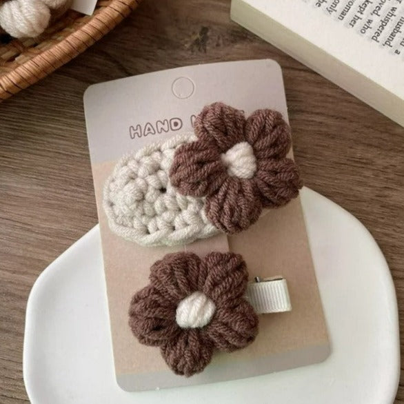 Boho Flower Hair Clips - Brown