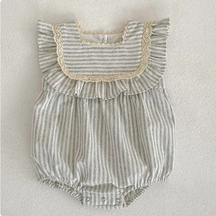 Boho Stripe Romper - Grey
