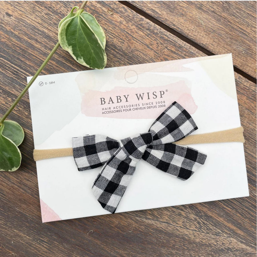Baby Wisp Bow - Black White Plaid